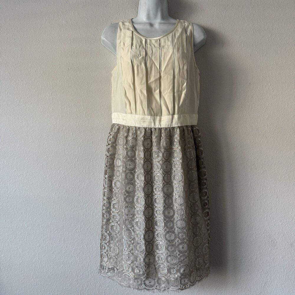 Etcetera Lace Contrast Cocktail Dress Size 6 Ivory Sleeveless Sheath Knee Length
